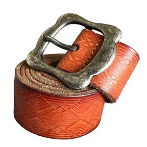 American Eagle Brown Genuine Leather Engraved Belt• Sz Small